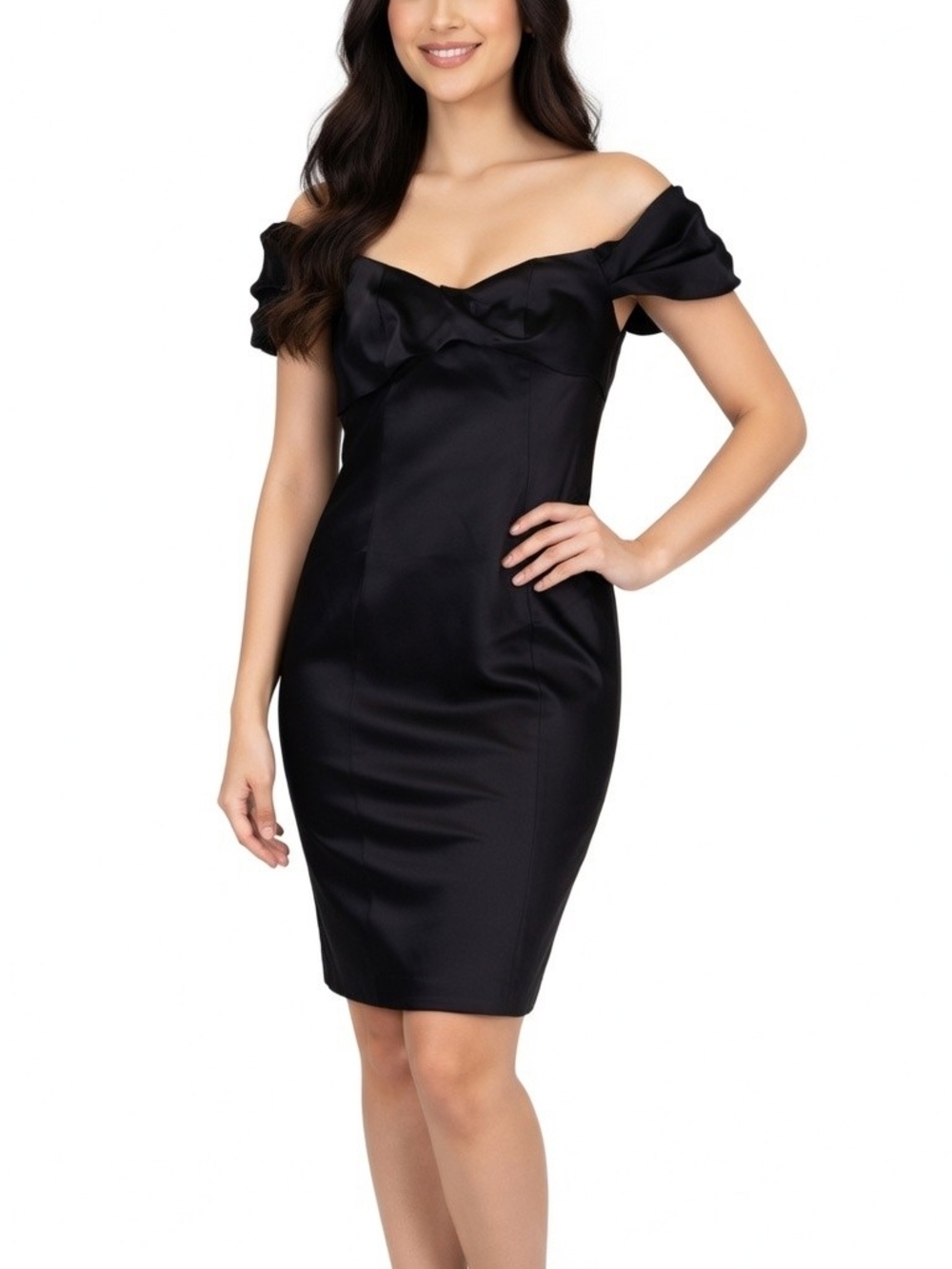 Guess Off-Shoulder Black Satin Cocktail Dress Size XS